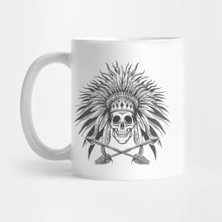 Skull in Indian War Bonnet and Arrows Tattoo Mug